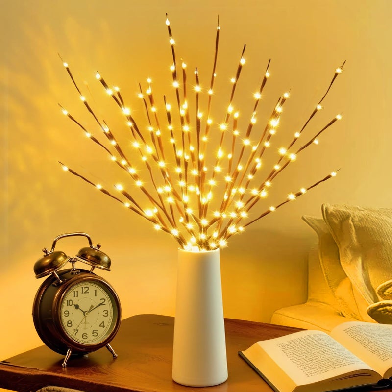 DK177 2 Pack Led Branch Light Battery Operated Lighted Branch Vase Filler Willow Tree Artificial Little Twig Power Brown 30 Inch 20 LED for Home Romantic Decoration, Warm White - Image 2